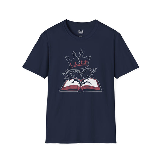 Fractured Crown & Thorny Heart Story navy romantasy t-shirt – magical Gildan 64000 tee inspired by fae realms, dragons, and fantasy lovers.