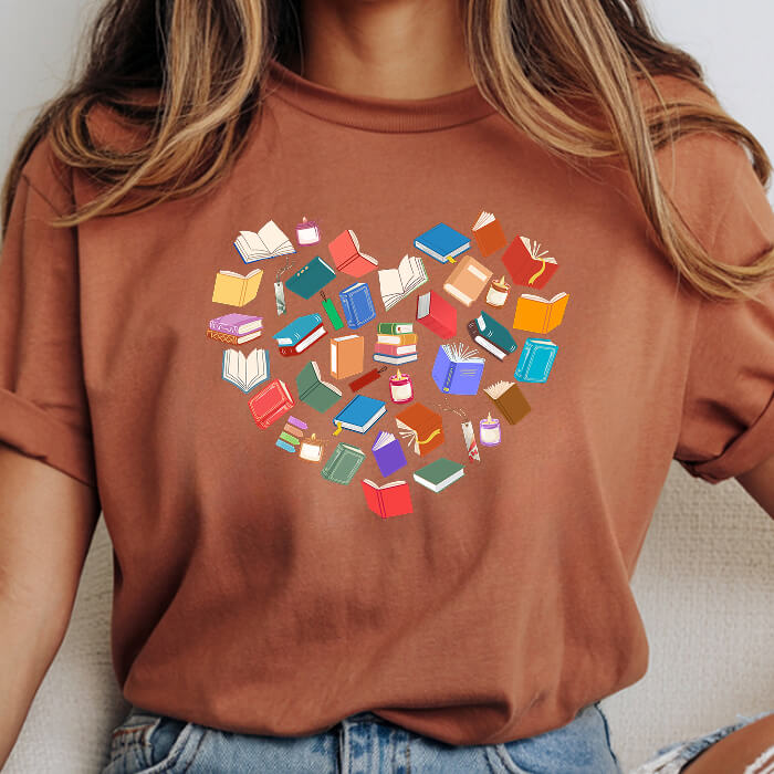 Colorful Books Heart T-Shirt | Comfort Colors