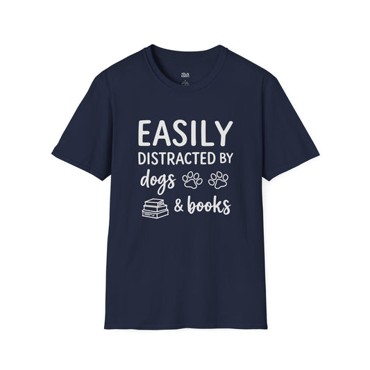 Easily Distracted By Dogs & Books T-Shirt