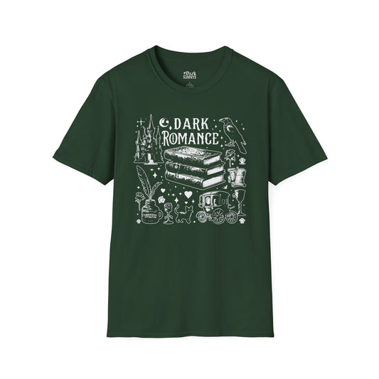 Dark Romance – With Illustrations forest green dark romance t-shirt and tee – soft Gildan 64000 style made for readers who fall for villains, crave danger, and love twisted love stories.