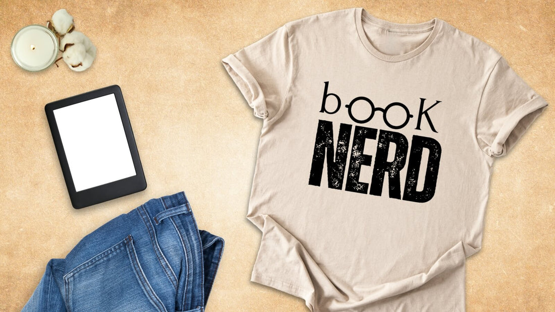 Book Nerd bookish aesthetic t-shirt styled with ebook reader and cozy reading vibes