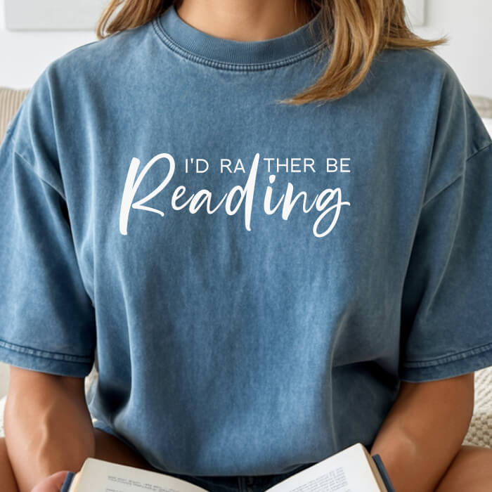 I'd Rather Be Reading blue jean book lover t-shirt