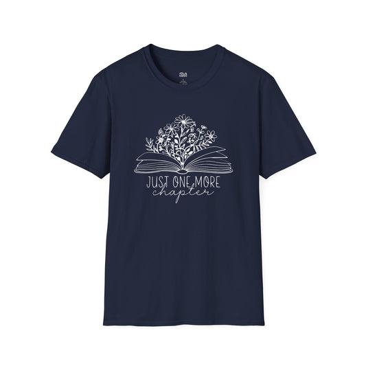 Just One More Chapter Book And Flowers navy book lover t-shirt