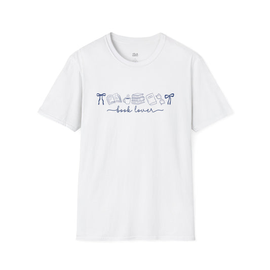 Cozy Book Lover Line Art white bookish t-shirt – cozy Gildan 64000 tee made for readers who live between chapters and adore bookish vibes.