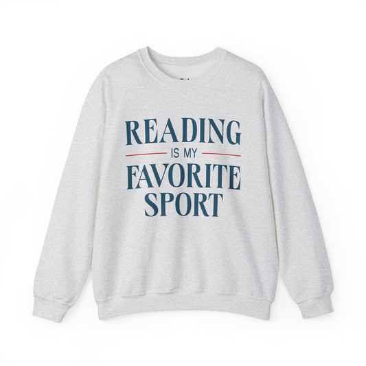 Reading Is My Favorite Sport light grey/ash bookish sweatshirt – cozy Gildan 18000 crewneck for readers who live between chapters and adore bookish vibes.