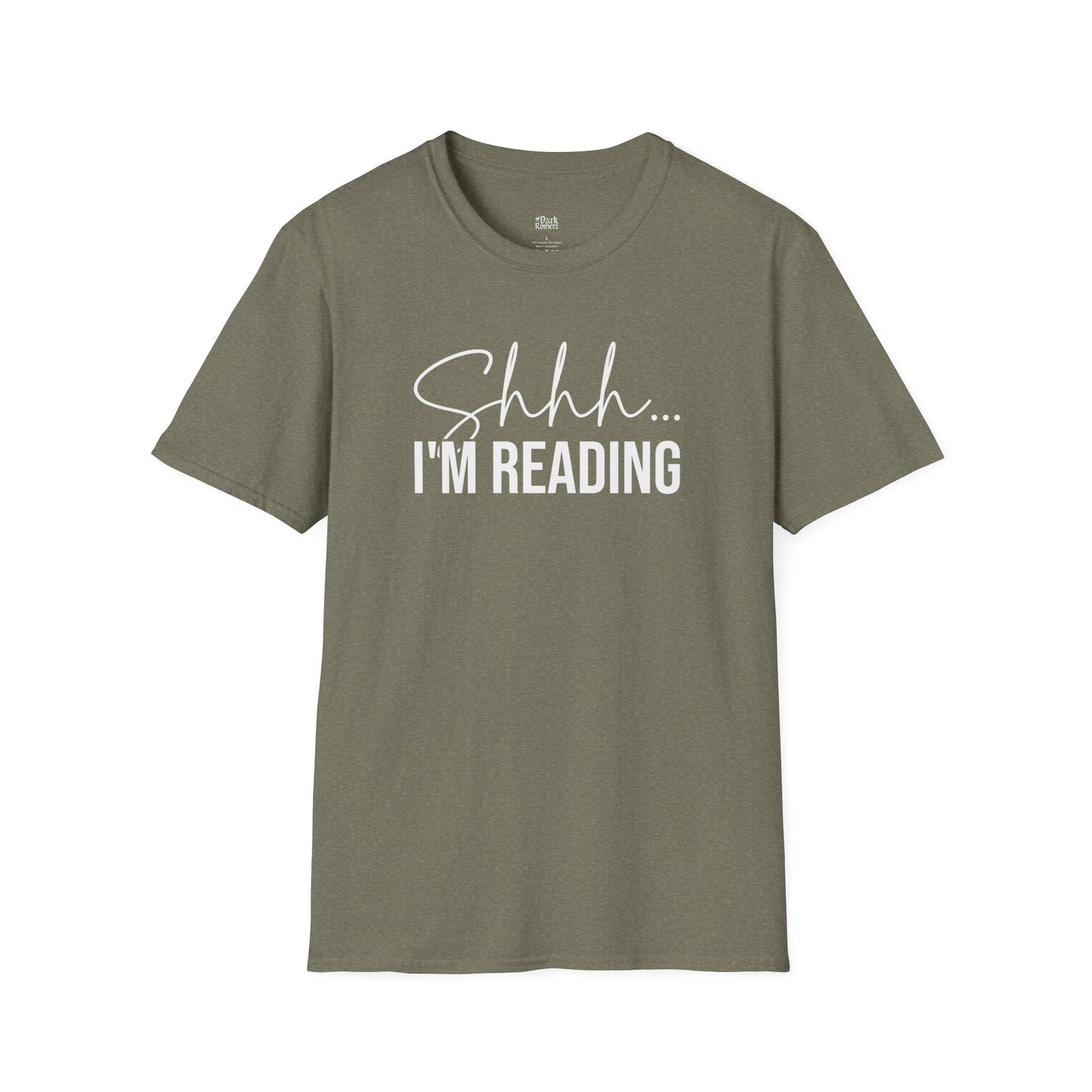 Shhh... I'm Reading heather military green book lover t-shirt
