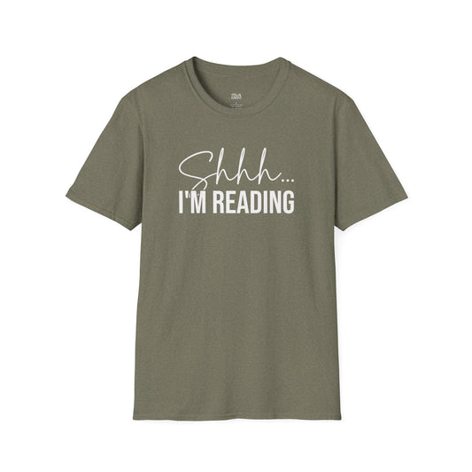 Shhh... I'm Reading heather military green book lover t-shirt