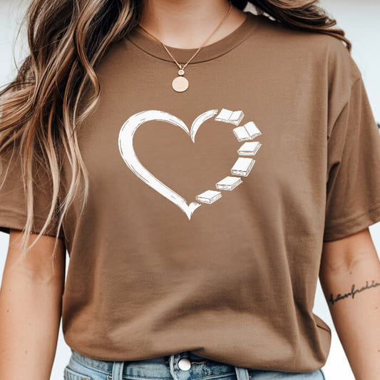 Bookish Heart Line Art espresso book lover t-shirt