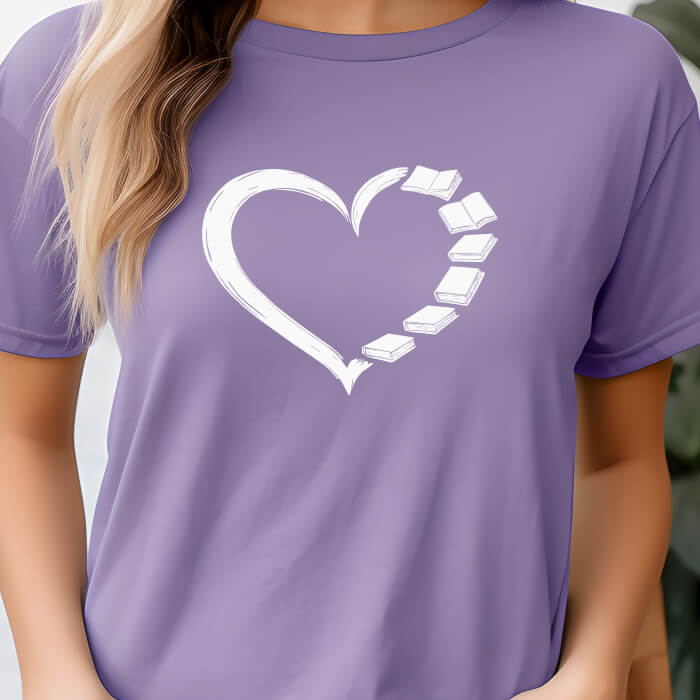 Bookish Heart Line Art T-Shirt | Comfort Colors