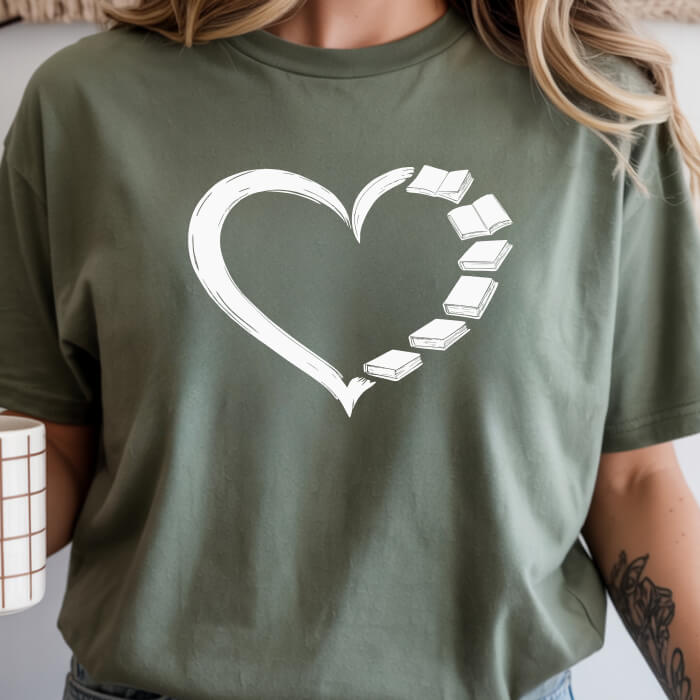 Bookish Heart Line Art T-Shirt | Comfort Colors