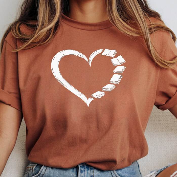 Bookish Heart Line Art T-Shirt | Comfort Colors