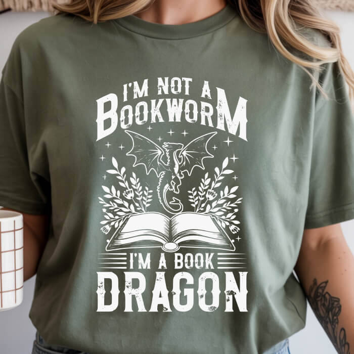 I’m Not a Bookworm, I’m a Book Dragon moss fantasy reader t-shirt