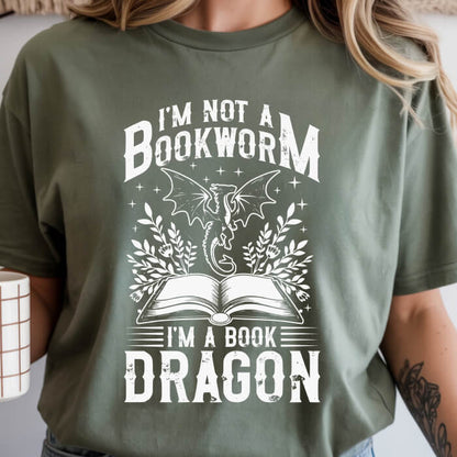 I’m Not a Bookworm, I’m a Book Dragon moss fantasy reader t-shirt