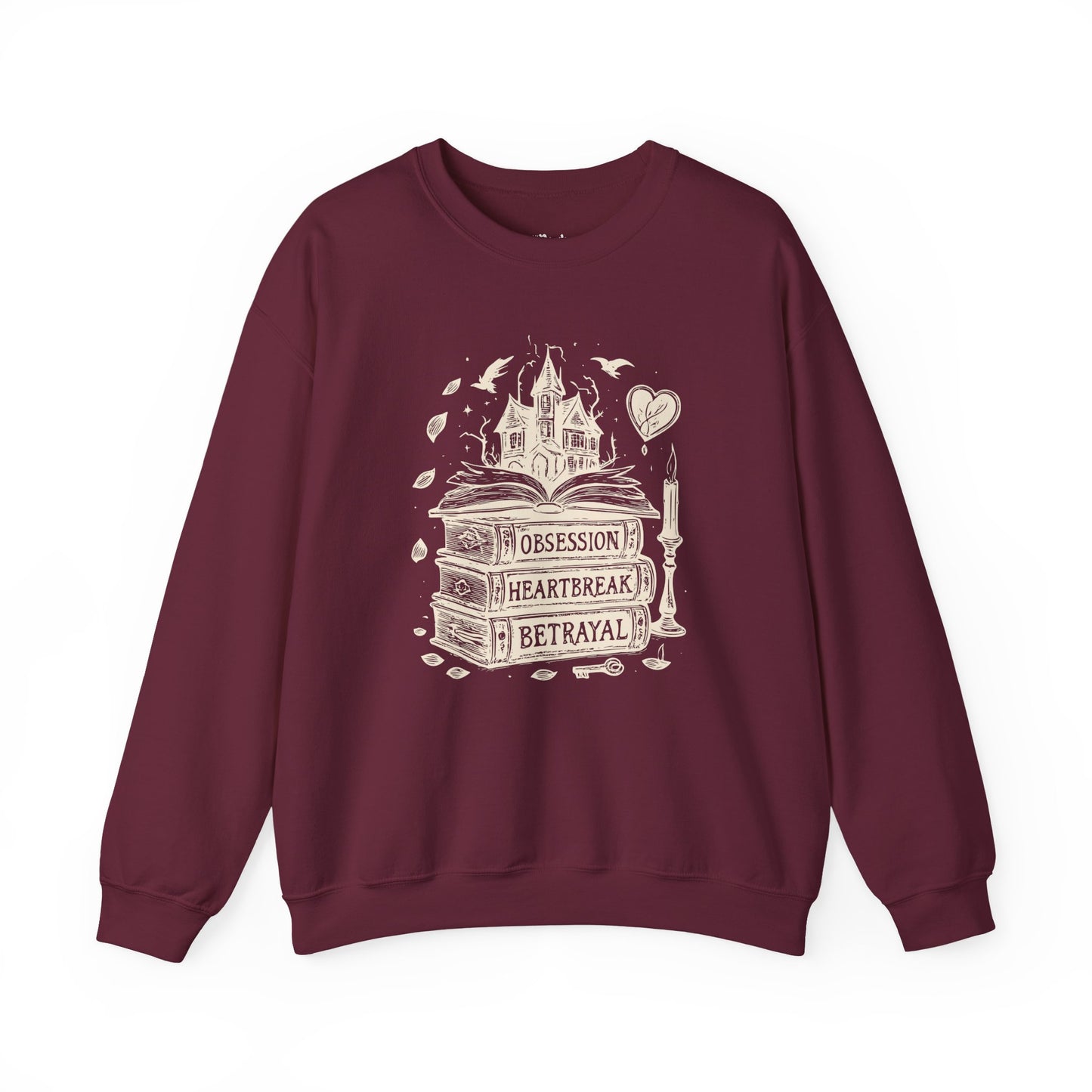 Obsession Heartbreak Betrayal, Books And a Castle Illustration Sweatshirt
