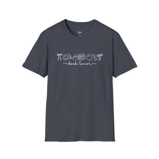 Cozy Book Lover Line Art heather navy book lover t-shirt