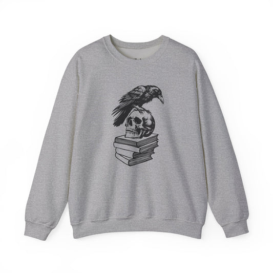 Crow and Skull on a Stack of Books Sweatshirt