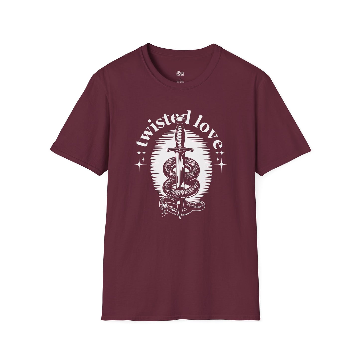 Twisted Love with a Dagger and Snake maroon dark romance t-shirt for readers