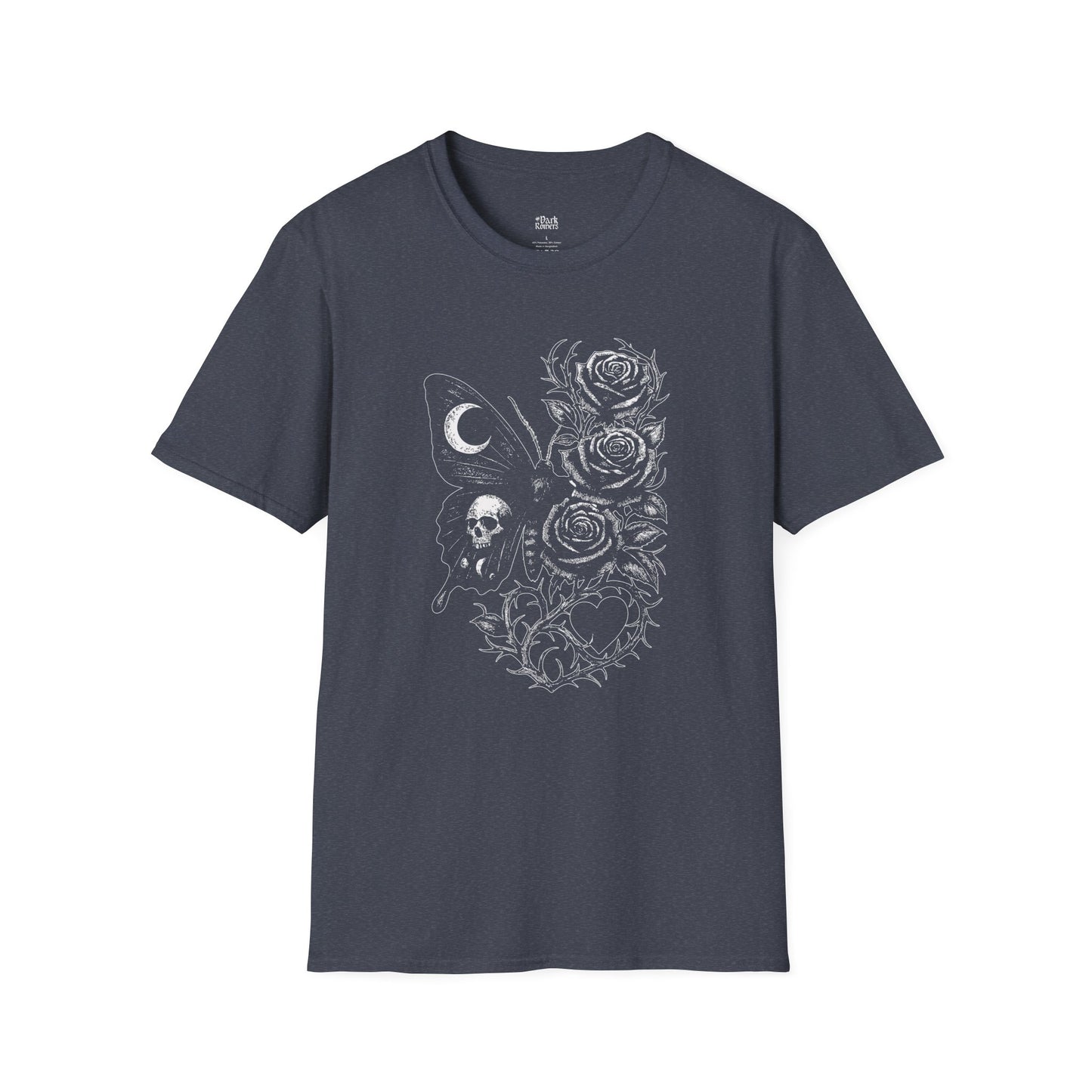 Skull, Moth, Roses, Thorny Vines, and a Heart T-Shirt