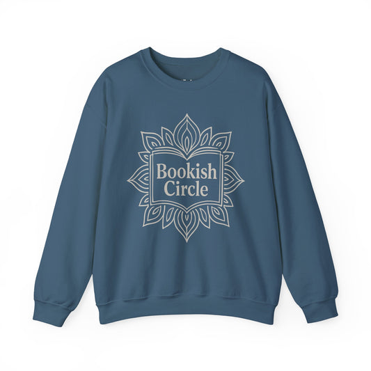 Bookish circle indigo blue bookish sweatshirt – cozy Gildan 18000 crewneck for readers who live between chapters and adore bookish vibes.