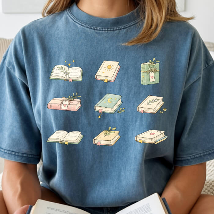 Cozy Books Aesthetic blue jean book lover t-shirt