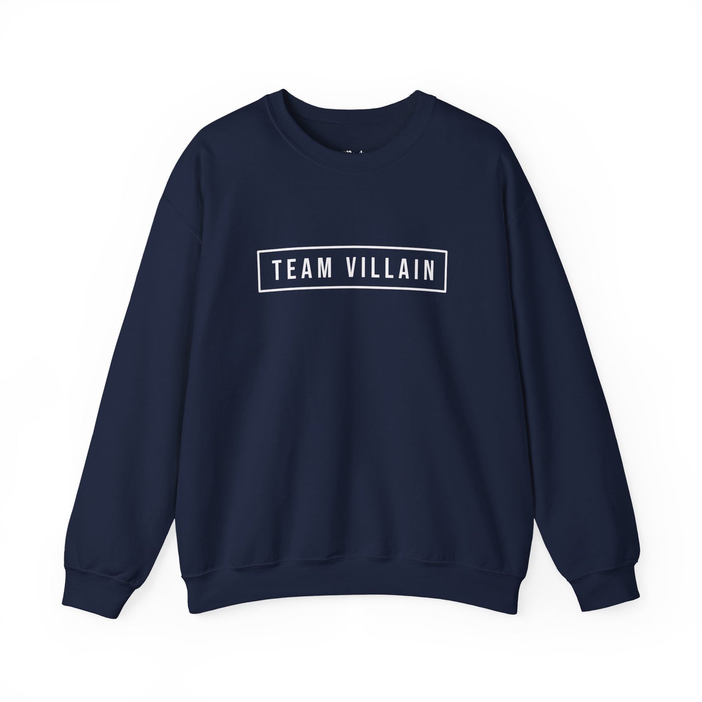 Team Villain navy dark romance sweatshirt – cozy Gildan 18000 crewneck made for readers who fall for villains, crave danger, and love twisted love stories.