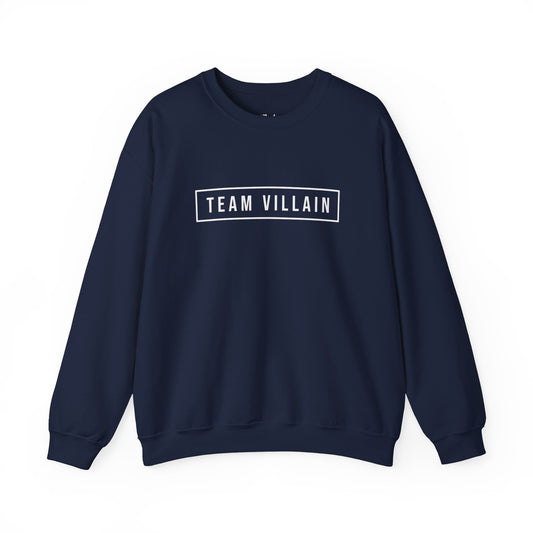 Team Villain navy dark romance sweatshirt – cozy Gildan 18000 crewneck made for readers who fall for villains, crave danger, and love twisted love stories.