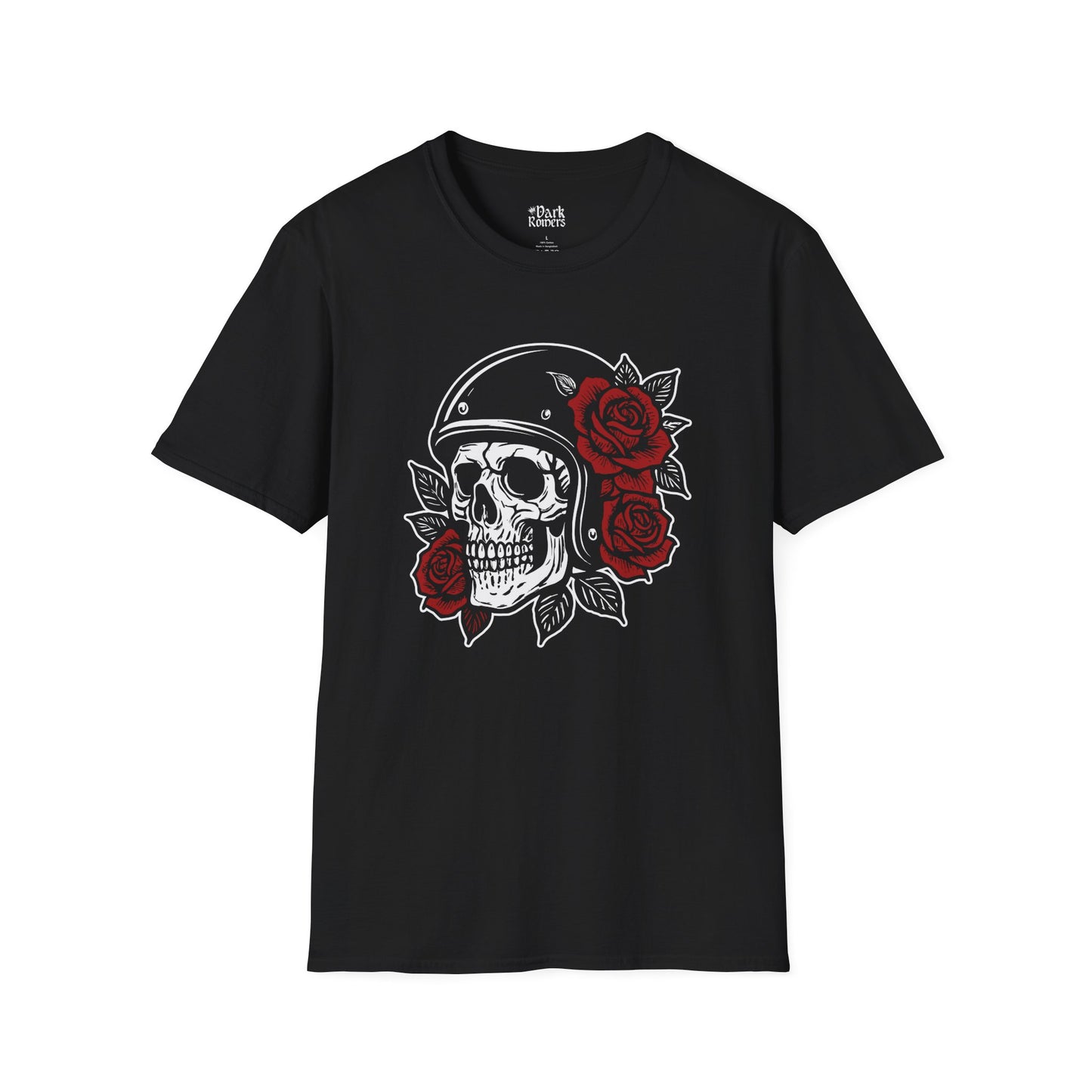 Gothic Skull with Vintage Helmet & Crimson Roses T-Shirt