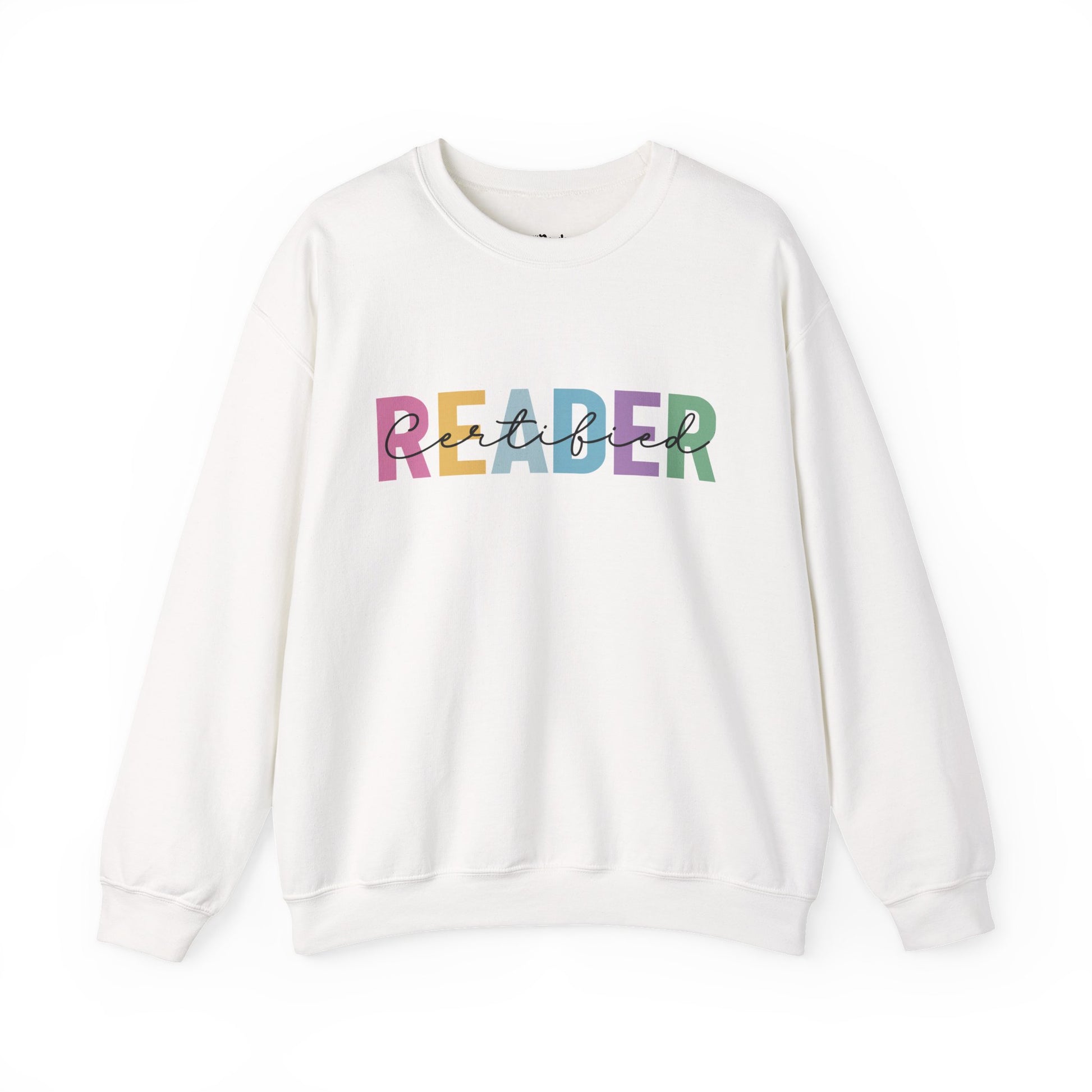 Certified Reader white bookish sweatshirt – cozy Gildan 18000 crewneck for readers who live between chapters and adore bookish vibes.