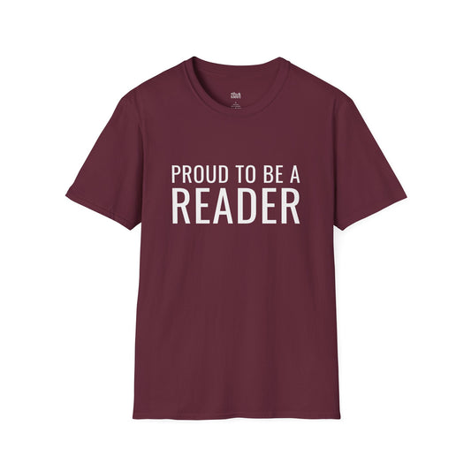 Proud to Be a Reader maroon bookish t-shirt – cozy Gildan 64000 tee made for readers who live between chapters and adore bookish vibes.