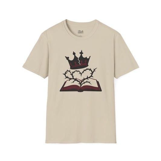 Fractured Crown & Thorny Heart Story sand romantasy t-shirt – magical Gildan 64000 tee inspired by fae realms, dragons, and fantasy lovers.