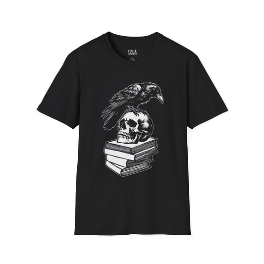 Crow and Skull on a Stack of Books T-Shirt
