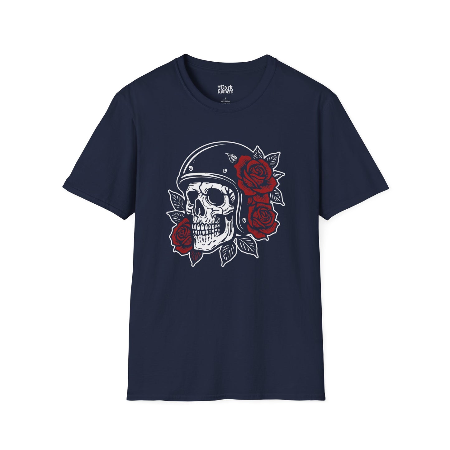 Gothic Skull with Vintage Helmet & Crimson Roses T-Shirt