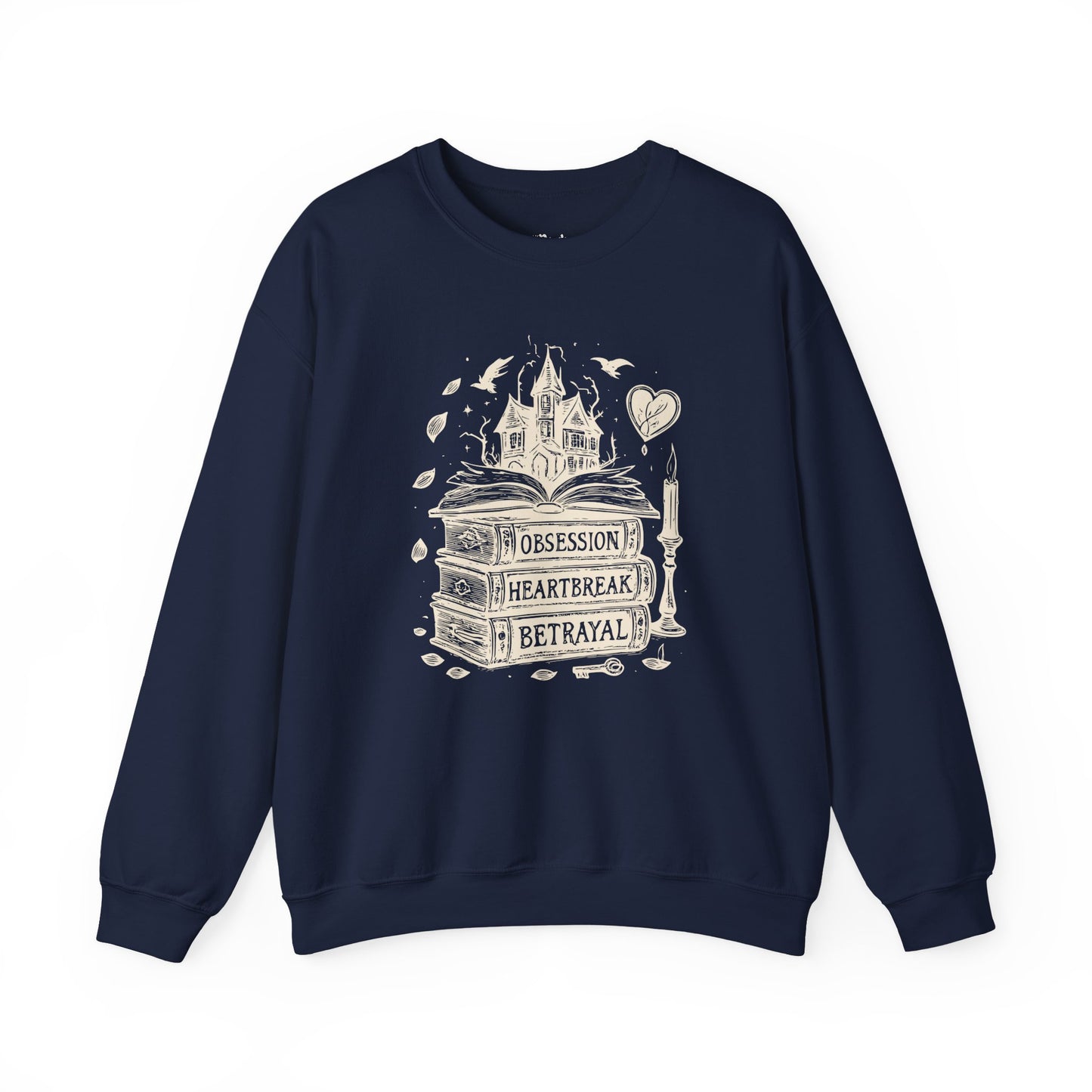 Obsession Heartbreak Betrayal, Books And a Castle Illustration Sweatshirt