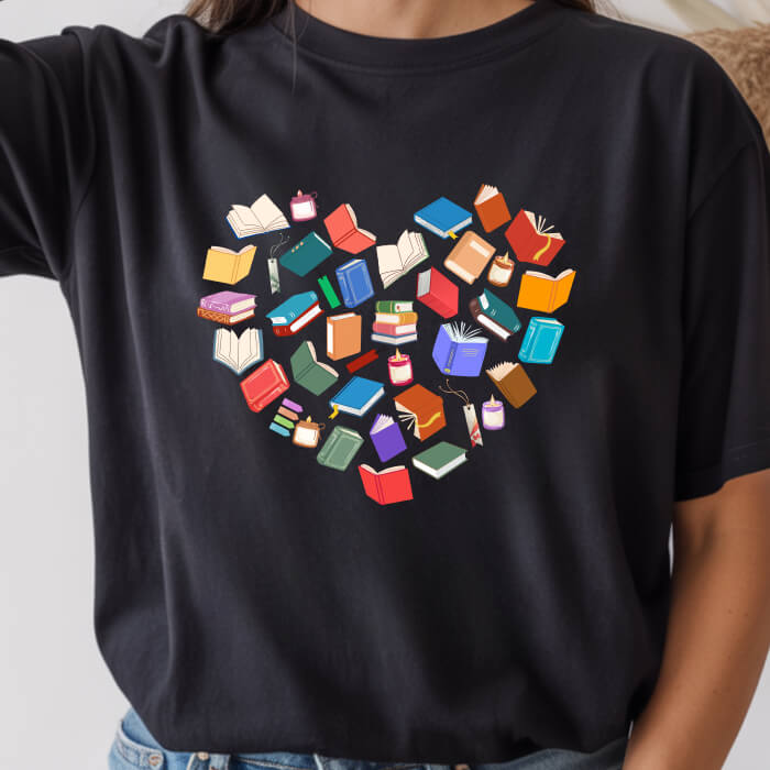 Colorful Books Heart black book lover t-shirt