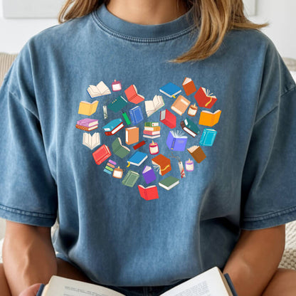 Colorful Books Heart T-Shirt | Comfort Colors
