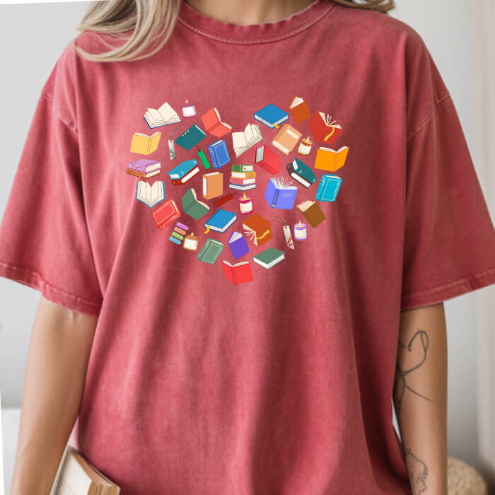 Colorful Books Heart T-Shirt | Comfort Colors