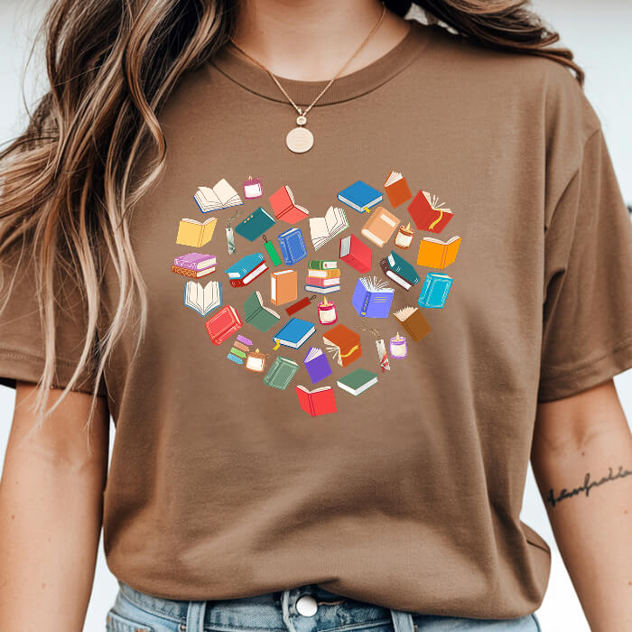 Colorful Books Heart T-Shirt | Comfort Colors