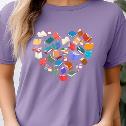 Colorful Books Heart T-Shirt | Comfort Colors