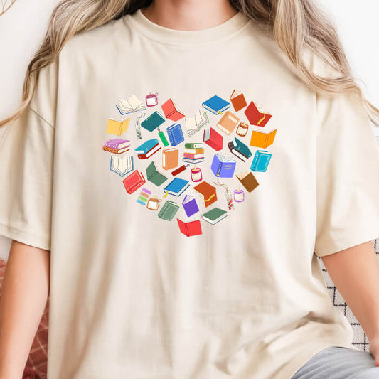 Colorful Books Heart T-Shirt | Comfort Colors