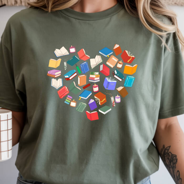 Colorful Books Heart T-Shirt | Comfort Colors