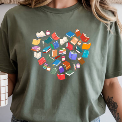 Colorful Books Heart T-Shirt | Comfort Colors
