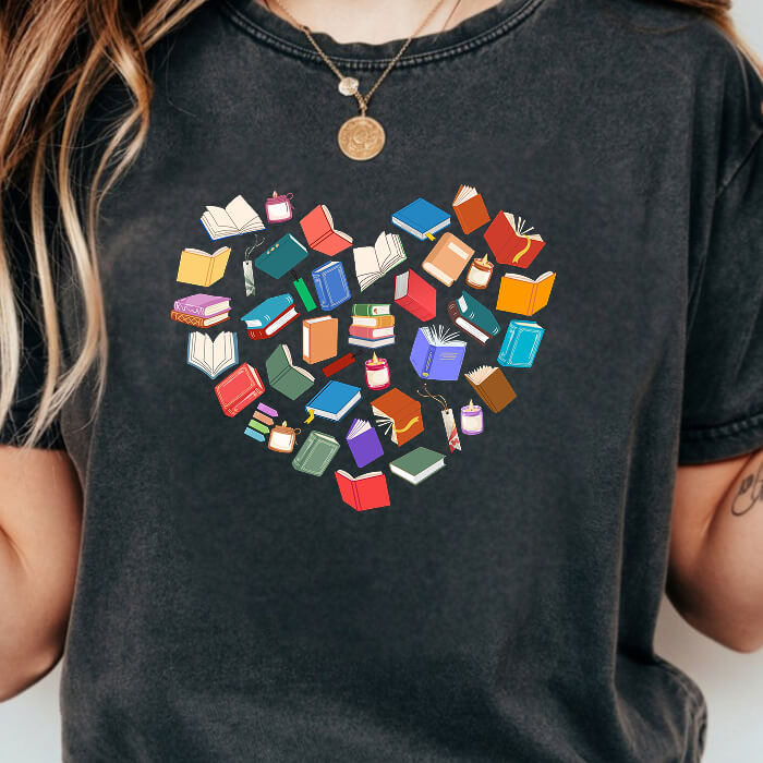 Colorful Books Heart T-Shirt | Comfort Colors