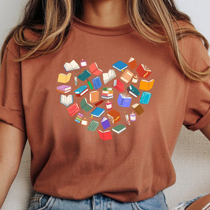 Colorful Books Heart T-Shirt | Comfort Colors