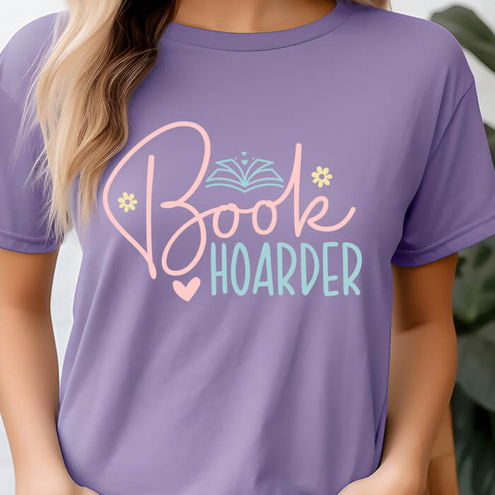 Book Hoarder grape bookish t-shirt – cozy Comfort Colors 1717 garment-dyed tee for readers who live between chapters.
