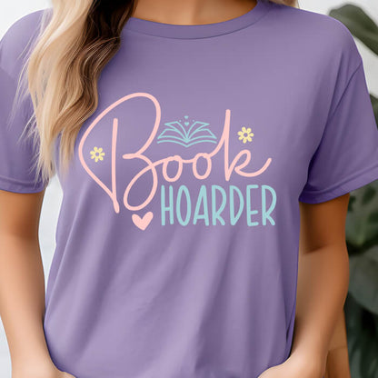 Book Hoarder grape bookish t-shirt – cozy Comfort Colors 1717 garment-dyed tee for readers who live between chapters.