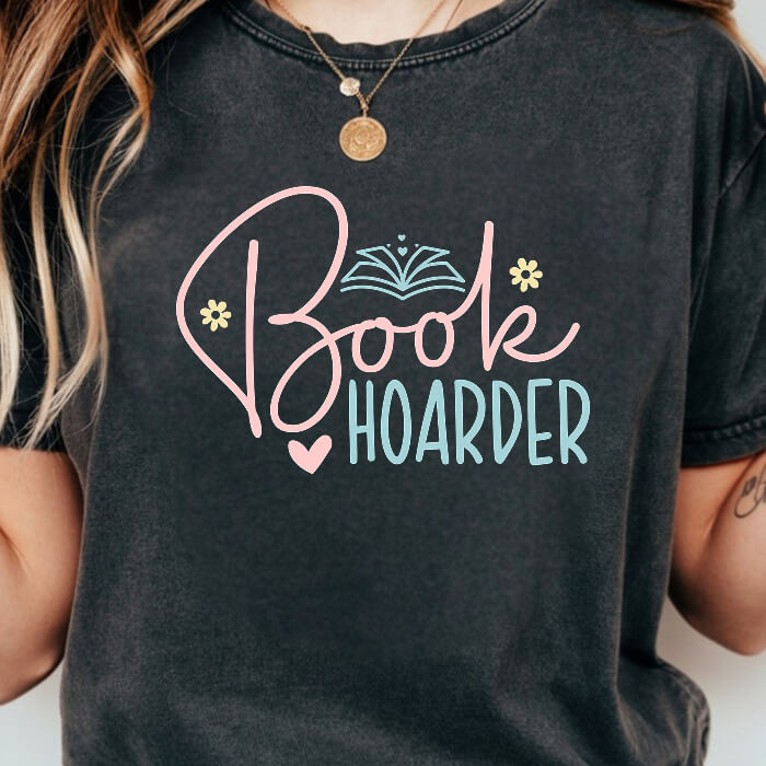 Book Hoarder pepper bookish t-shirt – cozy Comfort Colors 1717 garment-dyed tee for readers who live between chapters.