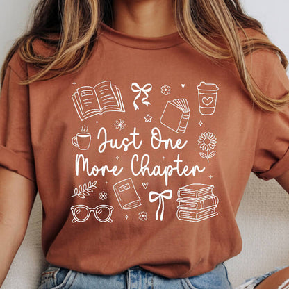 Just One More Chapter Cozy yam bookish t-shirt – cozy Comfort Colors 1717 garment-dyed tee for readers who live between chapters.