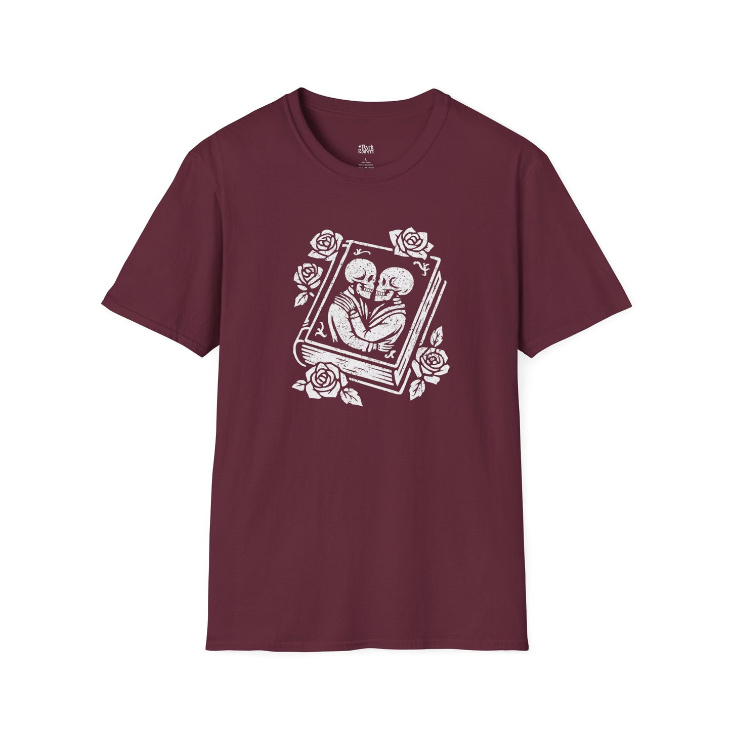 Skeleton Lovers on a Book Cover T-Shirt