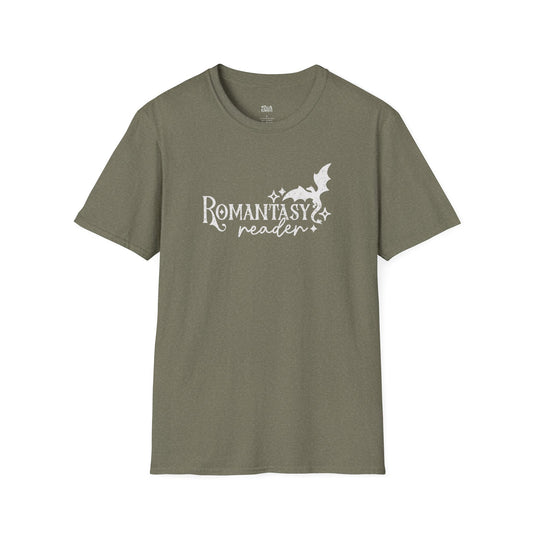 Romantasy Reader heather military green fantasy reader t-shirt