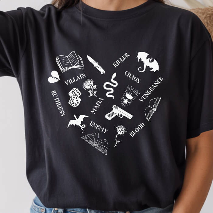 Heart Shape Made From Dark Romance Symbols T-Shirt | Comfort Colors
